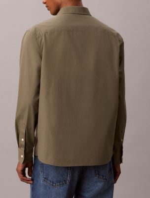 Мужская рубашка Calvin Klein Washed Poplin Relaxed Button-Down, цвет: Пыльный оливковый — фото 4