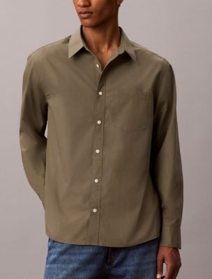 Мужская рубашка Calvin Klein Washed Poplin Relaxed Button-Down, цвет: Пыльный оливковый — фото 5