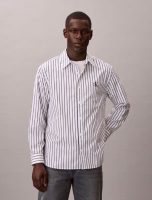 Washed Poplin Stripe Button-Down Shirt, Brilliant White