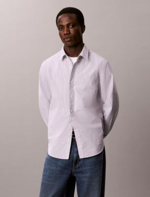 Cotton Stretch Stripe Oxford Classic Button-Down Shirt, Vintage Violet