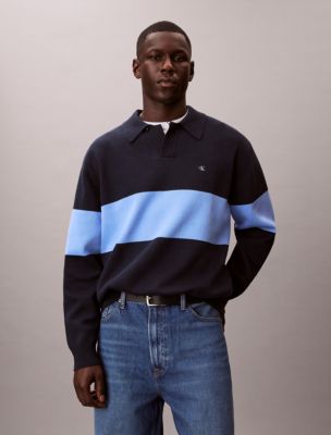 Cotton Relaxed Polo Sweater, Dark Sapphire