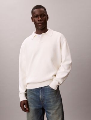 Cotton Relaxed Polo Sweater, Tofu