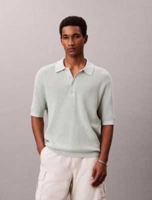 Waffle Cotton Polo Sweater, Pale Meadow