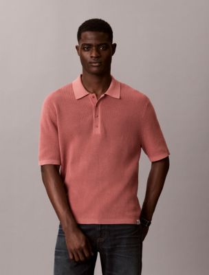 Waffle Cotton Polo Sweater, Light Mahogany