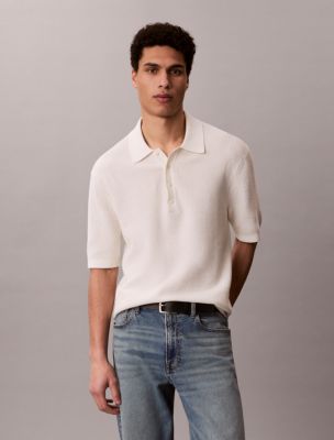 Waffle Cotton Polo Sweater, Tofu