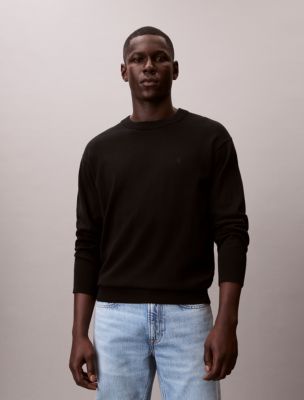 Smooth Cotton Relaxed Sweater, Black