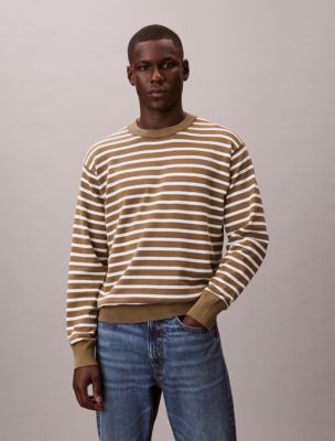 Smooth Cotton Stripe Relaxed Sweater, Capers