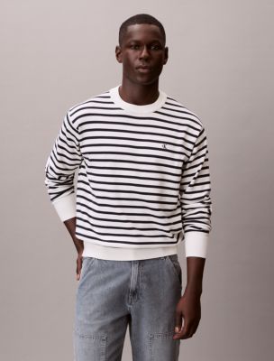 Smooth Cotton Stripe Relaxed Sweater, Tofu