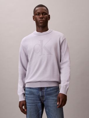 Smooth Cotton Monogram Relaxed Sweater, Lilac Gray