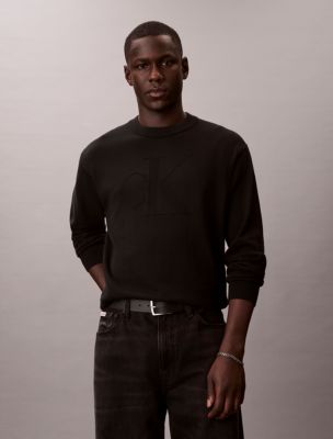 Smooth Cotton Monogram Relaxed Sweater, Black