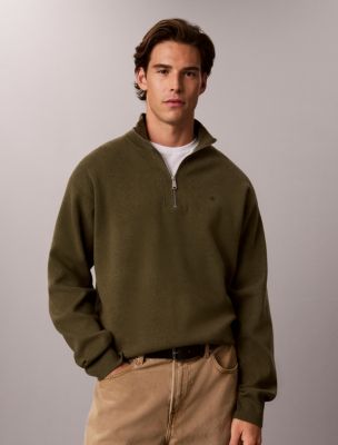 Smooth Cotton Quarter Zip Sweater, Olive Night