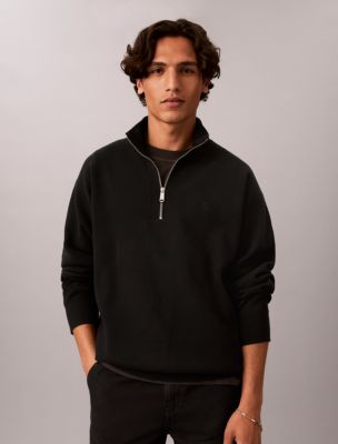 Smooth Cotton Quarter Zip Sweater, Black