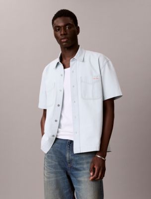 Denim Classic Short Sleeve Button-Down Shirt, Bleachout 205
