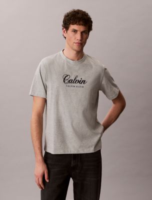 Calvin Script Logo Graphic Relaxed T-Shirt, Grey Heather