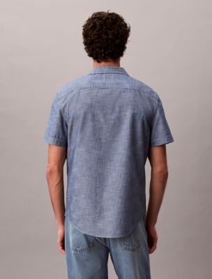 Мужская рубашка Calvin Klein Chambray Classic Button-Down, цвет: Синий — фото 4