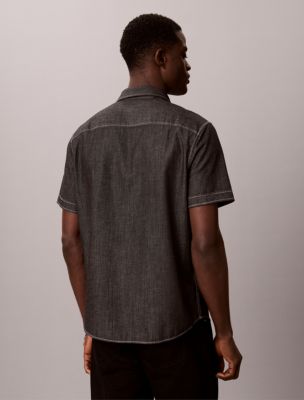 Мужская рубашка Calvin Klein Chambray Classic Button-Down, цвет: Чёрный — фото 4