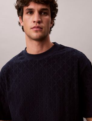 Мужские футболки Calvin Klein Terry Allover Embossed Emblem Logo Relaxed T-Shirt — фото 2