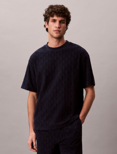 Мужские футболки Calvin Klein Terry Allover Embossed Emblem Logo Relaxed T-Shirt