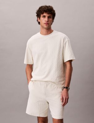 Terry Allover Embossed Emblem Logo Relaxed T-Shirt, Tofu