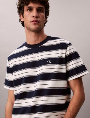 Мужская футболка Calvin Klein Monogram Stripe Relaxed, цвет: Тёмный сапфировый — фото 2