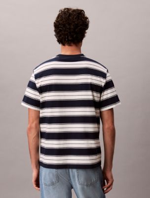 Мужская футболка Calvin Klein Monogram Stripe Relaxed, цвет: Тёмный сапфировый — фото 4