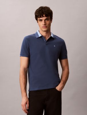 Pique Colorblock Collar Polo Shirt, Dark Denim