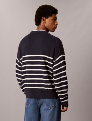 Мужской свитер Calvin Klein Striped Monogram Logo Relaxed, цвет: Тёмный сапфировый — фото 4