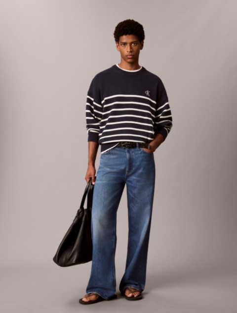 Мужские свитеры Calvin Klein Striped Monogram Logo Relaxed Sweater