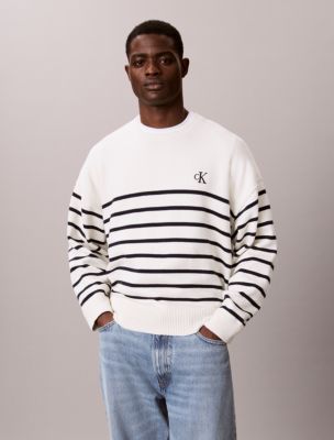 Striped Monogram Logo Relaxed Sweater, Tofu
