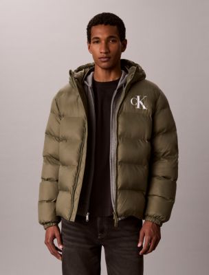 Lightweight Nylon Hooded Puffer Jacket, Dusty Olive