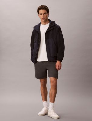 Nylon Monogram Pull-On Shorts, Dark Grey