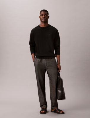 Straight Chambray Pull-On Pants, Black