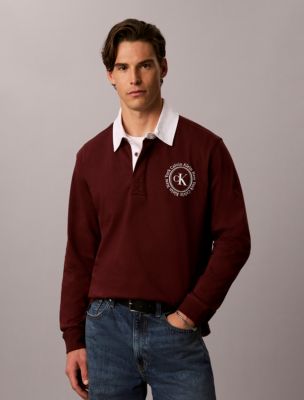 Contrast Collar Rugby Polo Shirt, Merlot 