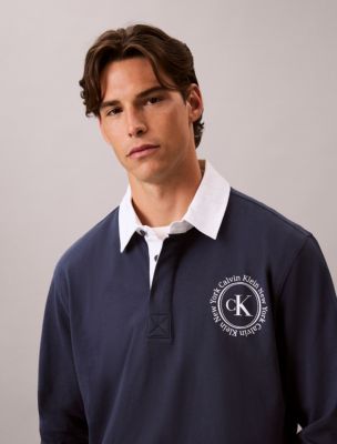 Contrast Collar Rugby Polo Shirt, Blue Nights