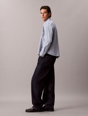 Мужская рубашка Calvin Klein Yarn-Dyed Stripe Oxford Relaxed, цвет: Синий — фото 5