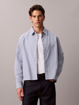 Yarn-Dyed Stripe Oxford Relaxed Shirt, Moonlight Blue