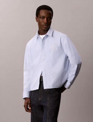 Yarn-Dyed Stripe Oxford Relaxed Shirt, Winter Blue 