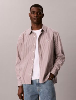 Yarn-Dyed Stripe Washed Poplin Relaxed Shirt, Iron