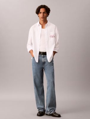 Мужская рубашка Calvin Klein Script Logo Graphic Relaxed Button-Down, цвет: Яркий белый — фото 3