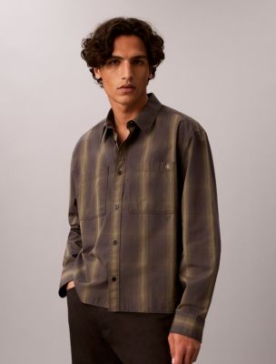Мужская рубашка-куртка Calvin Klein из поплина в винтажную клетку, цвет: Чёрный устричный — фото 1