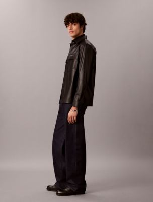 Мужская рубашка Calvin Klein Faux Leather Overshirt, цвет: Чёрный — фото 2