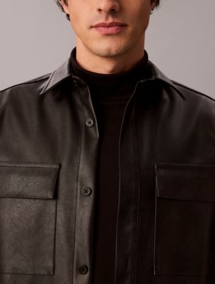 Мужская рубашка Calvin Klein Faux Leather Overshirt, цвет: Чёрный — фото 3