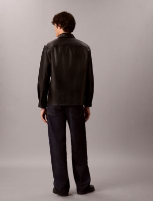 Мужская рубашка Calvin Klein Faux Leather Overshirt, цвет: Чёрный — фото 4