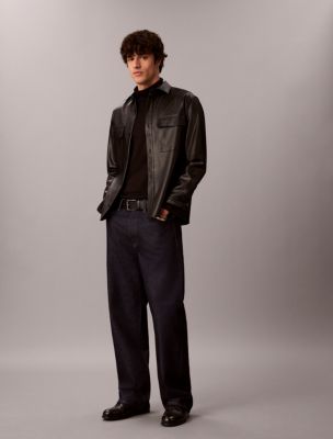 Мужская рубашка Calvin Klein Faux Leather Overshirt, цвет: Чёрный — фото 5