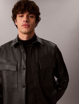 Мужская рубашка Calvin Klein Faux Leather Overshirt, цвет: Чёрный — фото 6