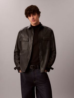 Faux Leather Overshirt, Black