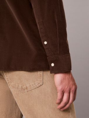 Мужская вельветовая рубашка Calvin Klein свободного кроя с монологотипом, цвет: Коричневый — фото 6