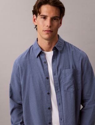 Мужская рубашка Calvin Klein Melange Flannel Easy, цвет: Синий меланжевый — фото 3