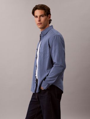 Мужская рубашка Calvin Klein Melange Flannel Easy, цвет: Синий меланжевый — фото 4