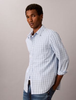 Мужские рубашки Calvin Klein Windowpane Washed Poplin Button-Down Shirt — фото 4